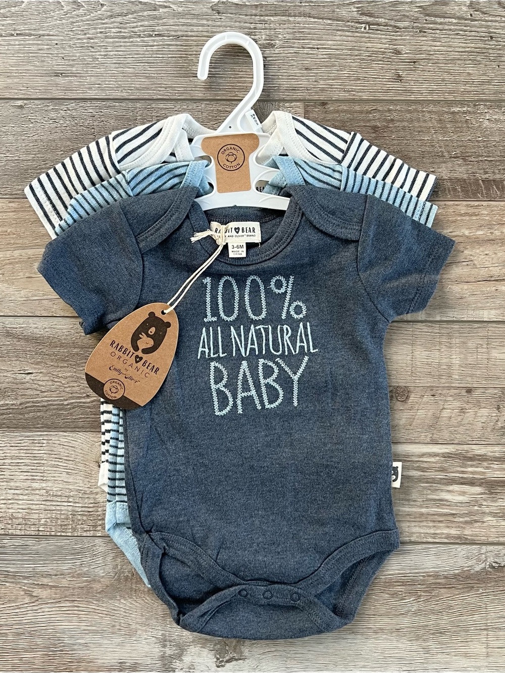 NWT Rabbit + Bear Boy’s Organic Cotton Onesies 3-Pack Size 3/6 Months